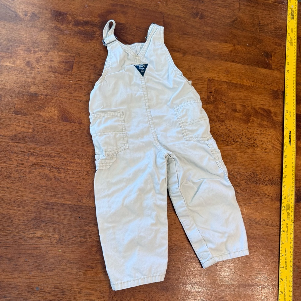 OshKosh B'gosh Cream Kids Overalls - Durable Button-Strap Bottoms size 18 months - Picture 3 of 7